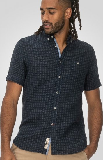 D555 Pontefract Jacquard Linen Mix Short Sleeve Shirt With Button Down Navy - Skjorter - Skjorter til store mænd 2XL- 8XL