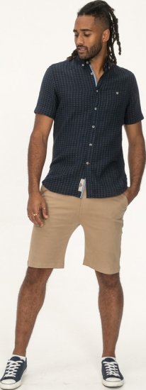 D555 Pontefract Jacquard Linen Mix Short Sleeve Shirt With Button Down Navy - Skjorter - Skjorter til store mænd 2XL- 8XL