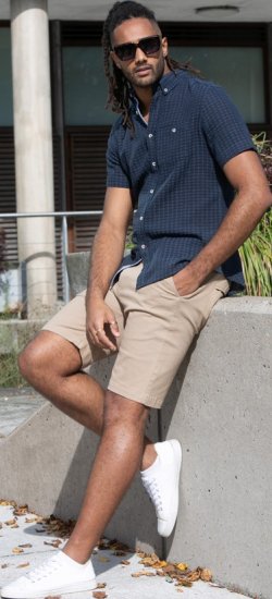 D555 Pontefract Jacquard Linen Mix Short Sleeve Shirt With Button Down Navy - Skjorter - Skjorter til store mænd 2XL- 8XL