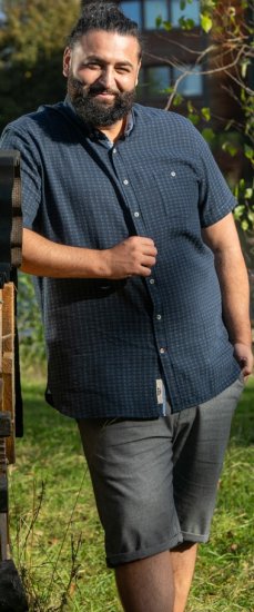 D555 Pontefract Jacquard Linen Mix Short Sleeve Shirt With Button Down Navy - Skjorter - Skjorter til store mænd 2XL- 8XL