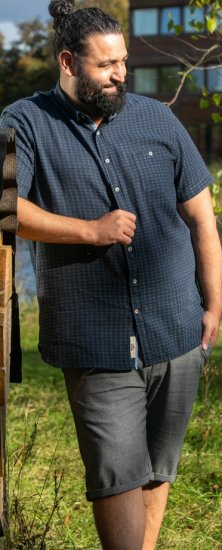 D555 Pontefract Jacquard Linen Mix Short Sleeve Shirt With Button Down Navy - Skjorter - Skjorter til store mænd 2XL- 8XL