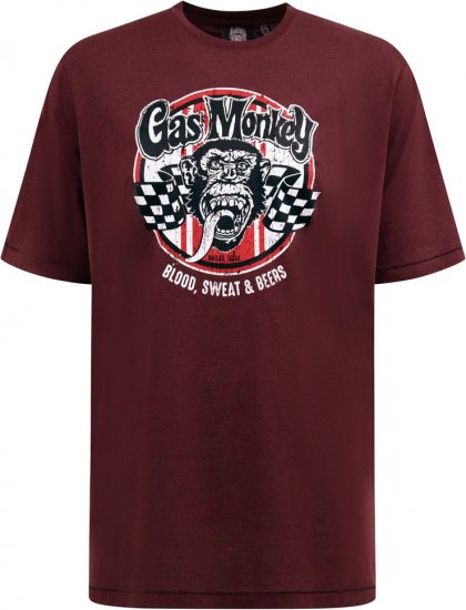 D555 Loughborough Official Gas Monkey Crew Neck T-Shirt Burgundy Black Twist - T-shirts - T-shirts i store størrelser - 2XL-14XL