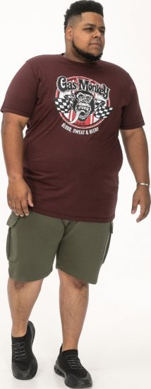 D555 Loughborough Official Gas Monkey Crew Neck T-Shirt Burgundy Black Twist - T-shirts - T-shirts i store størrelser - 2XL-14XL