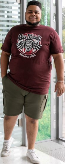 D555 Loughborough Official Gas Monkey Crew Neck T-Shirt Burgundy Black Twist - T-shirts - T-shirts i store størrelser - 2XL-14XL