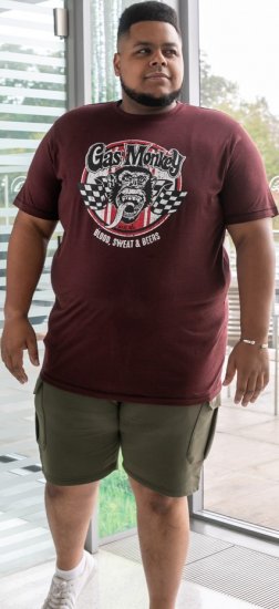 D555 Loughborough Official Gas Monkey Crew Neck T-Shirt Burgundy Black Twist - T-shirts - T-shirts i store størrelser - 2XL-14XL