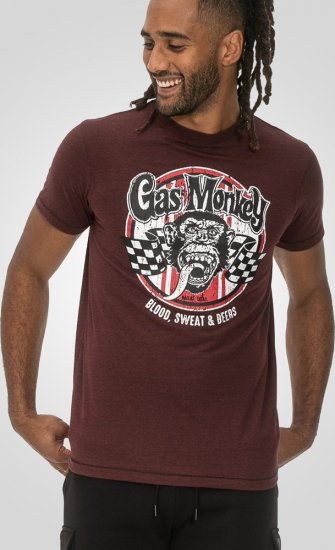 D555 Loughborough Official Gas Monkey Crew Neck T-Shirt Burgundy Black Twist - T-shirts - T-shirts i store størrelser - 2XL-14XL