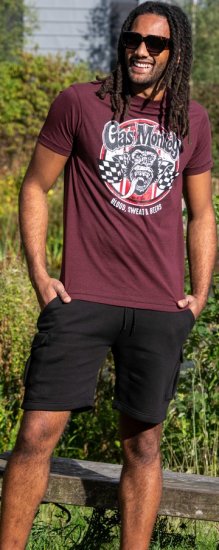 D555 Loughborough Official Gas Monkey Crew Neck T-Shirt Burgundy Black Twist - T-shirts - T-shirts i store størrelser - 2XL-14XL