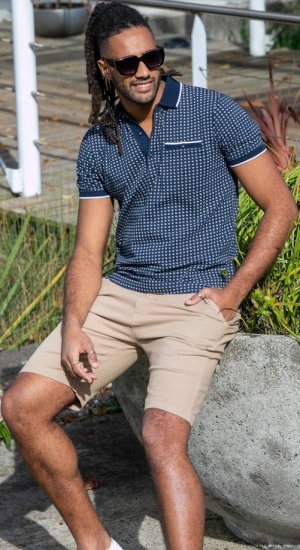 D555 Coventry AOP Polo Shirt Jacquard Collar & Ribbed Cuffs Navy - Polotrøjer - Polotrøjer 2XL-8XL