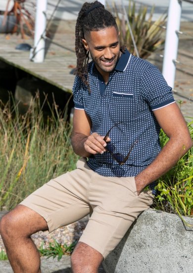 D555 Coventry AOP Polo Shirt Jacquard Collar & Ribbed Cuffs Navy - Polotrøjer - Polotrøjer 2XL-8XL