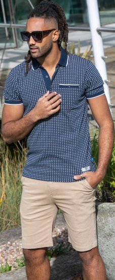 D555 Coventry AOP Polo Shirt Jacquard Collar & Ribbed Cuffs Navy - Polotrøjer - Polotrøjer 2XL-8XL