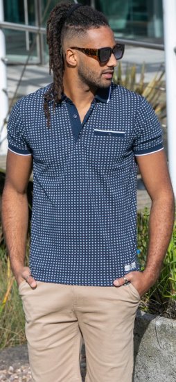 D555 Coventry AOP Polo Shirt Jacquard Collar & Ribbed Cuffs Navy - Polotrøjer - Polotrøjer 2XL-8XL