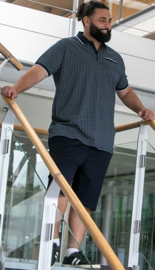 D555 Coventry AOP Polo Shirt Jacquard Collar & Ribbed Cuffs Navy - Polotrøjer - Polotrøjer 2XL-8XL