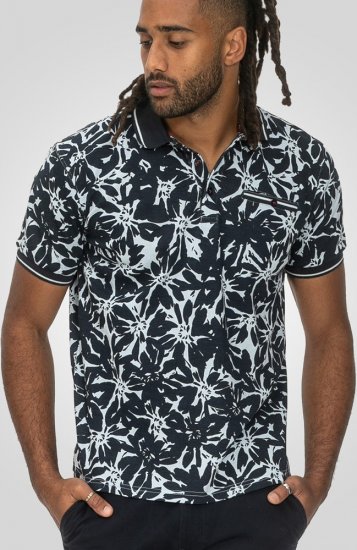 D555 Halifax AOP Hawaiian Print Short Sleeve Polo Blue - T-shirts - T-shirts i store størrelser - 2XL-14XL