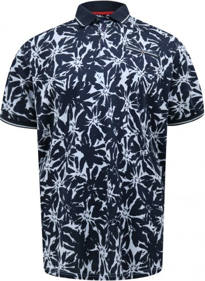 D555 Halifax AOP Hawaiian Print Short Sleeve Polo Blue - T-shirts - T-shirts i store størrelser - 2XL-14XL