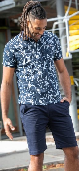 D555 Halifax AOP Hawaiian Print Short Sleeve Polo Blue - T-shirts - T-shirts i store størrelser - 2XL-14XL