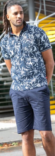 D555 Halifax AOP Hawaiian Print Short Sleeve Polo Blue - T-shirts - T-shirts i store størrelser - 2XL-14XL