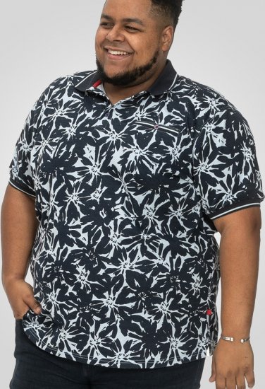 D555 Halifax AOP Hawaiian Print Short Sleeve Polo Blue - T-shirts - T-shirts i store størrelser - 2XL-14XL