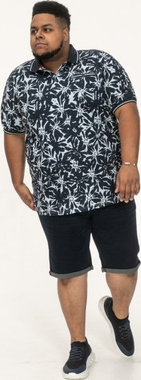D555 Halifax AOP Hawaiian Print Short Sleeve Polo Blue - T-shirts - T-shirts i store størrelser - 2XL-14XL