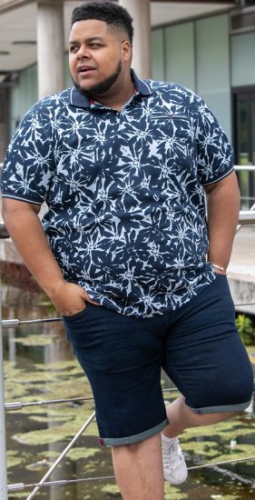 D555 Halifax AOP Hawaiian Print Short Sleeve Polo Blue - T-shirts - T-shirts i store størrelser - 2XL-14XL