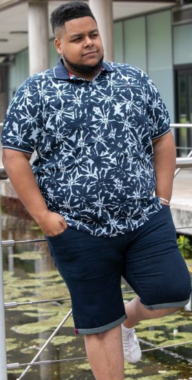 D555 Halifax AOP Hawaiian Print Short Sleeve Polo Blue - T-shirts - T-shirts i store størrelser - 2XL-14XL
