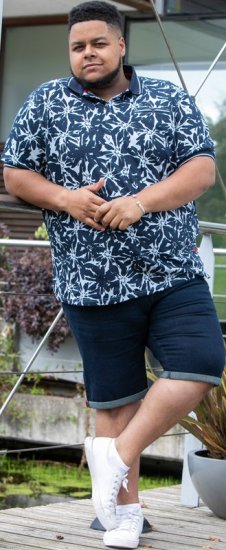 D555 Halifax AOP Hawaiian Print Short Sleeve Polo Blue - T-shirts - T-shirts i store størrelser - 2XL-14XL