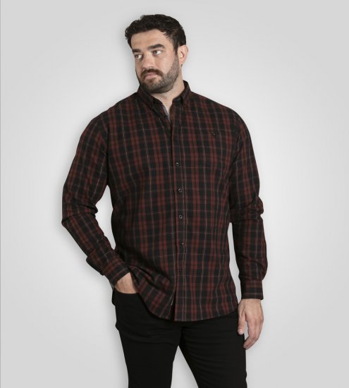 D555 Horsham Long Sleeve Shirt with Chest Pocket Burgundy/Black Check - Skjorter - Skjorter til store mænd 2XL- 8XL