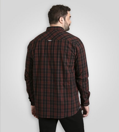 D555 Horsham Long Sleeve Shirt with Chest Pocket Burgundy/Black Check - Skjorter - Skjorter til store mænd 2XL- 8XL