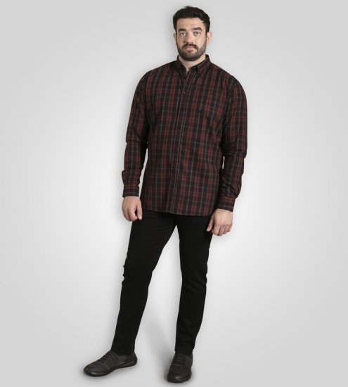 D555 Horsham Long Sleeve Shirt with Chest Pocket Burgundy/Black Check - Skjorter - Skjorter til store mænd 2XL- 8XL