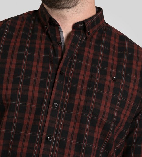 D555 Horsham Long Sleeve Shirt with Chest Pocket Burgundy/Black Check - Skjorter - Skjorter til store mænd 2XL- 8XL