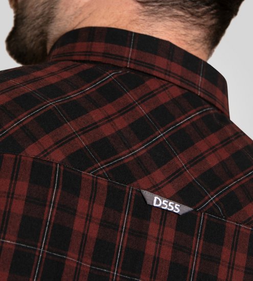 D555 Horsham Long Sleeve Shirt with Chest Pocket Burgundy/Black Check - Skjorter - Skjorter til store mænd 2XL- 8XL