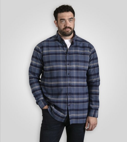 D555 Shrewsbury Long Sleeve with Chest Pocket Blue/Navy Check TALL SIZES - Skjorter - Skjorter til store mænd 2XL- 8XL