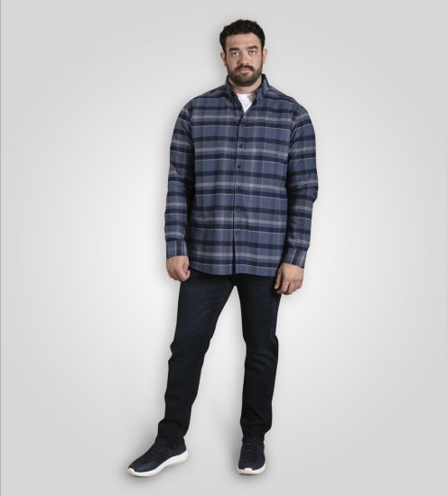 D555 Shrewsbury Long Sleeve with Chest Pocket Blue/Navy Check - Skjorter - Skjorter til store mænd 2XL- 8XL