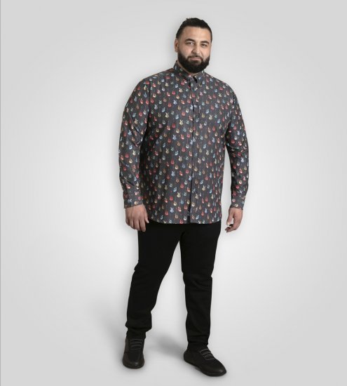 D555 Wakefield Long Sleeve AOP Guitar Printed Shirt Grey - Skjorter - Skjorter til store mænd 2XL- 8XL