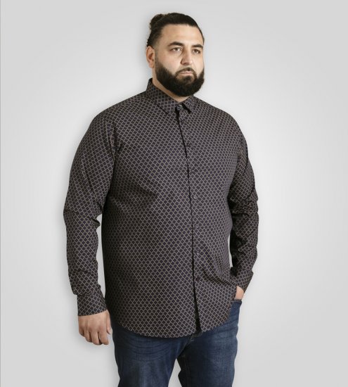 D555 Sheffield Long Sleeve AOP Micro Gold Shirt Navy - Skjorter - Skjorter til store mænd 2XL- 8XL