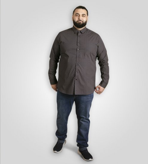 D555 Sheffield Long Sleeve AOP Micro Gold Shirt Navy - Skjorter - Skjorter til store mænd 2XL- 8XL