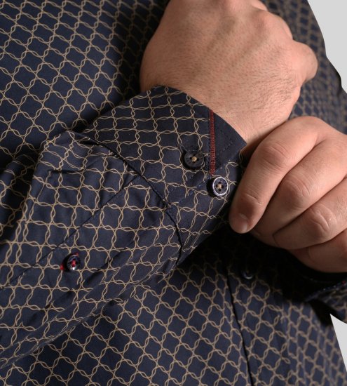 D555 Sheffield Long Sleeve AOP Micro Gold Shirt Navy - Skjorter - Skjorter til store mænd 2XL- 8XL