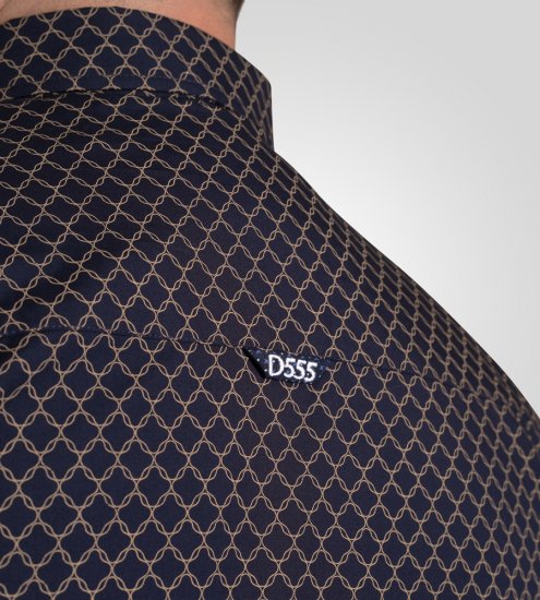 D555 Sheffield Long Sleeve AOP Micro Gold Shirt Navy - Skjorter - Skjorter til store mænd 2XL- 8XL