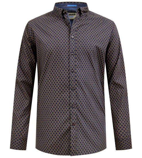 D555 Sheffield Long Sleeve AOP Micro Gold Shirt Navy - Skjorter - Skjorter til store mænd 2XL- 8XL