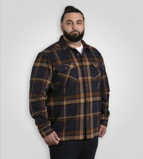 D555 Aldershot Long Sleeve Heavy Shacket Overshirt Tan/Navy Check - Skjorter - Skjorter til store mænd 2XL- 8XL