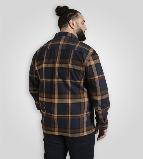 D555 Aldershot Long Sleeve Heavy Shacket Overshirt Tan/Navy Check - Skjorter - Skjorter til store mænd 2XL- 8XL