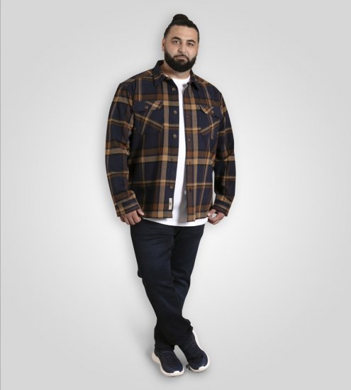 D555 Aldershot Long Sleeve Heavy Shacket Overshirt Tan/Navy Check - Skjorter - Skjorter til store mænd 2XL- 8XL