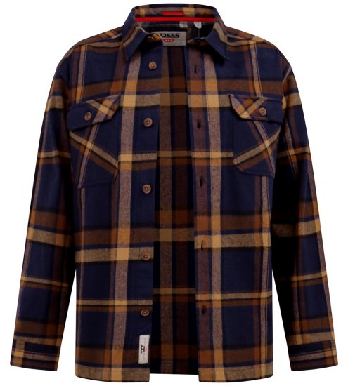D555 Aldershot Long Sleeve Heavy Shacket Overshirt Tan/Navy Check - Skjorter - Skjorter til store mænd 2XL- 8XL