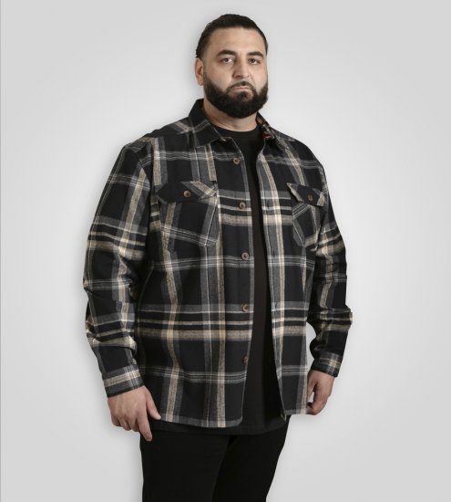 D555 Falkirk Long Sleeve Heavy Shacket Overshirt Black/Grey - Skjorter - Skjorter til store mænd 2XL- 8XL