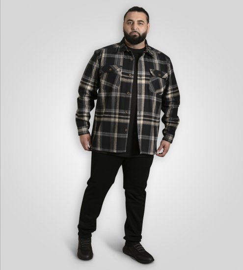D555 Falkirk Long Sleeve Heavy Shacket Overshirt Black/Grey - Skjorter - Skjorter til store mænd 2XL- 8XL