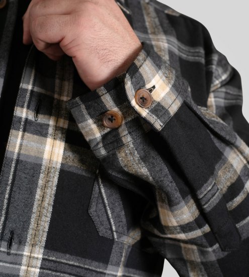 D555 Falkirk Long Sleeve Heavy Shacket Overshirt Black/Grey - Skjorter - Skjorter til store mænd 2XL- 8XL