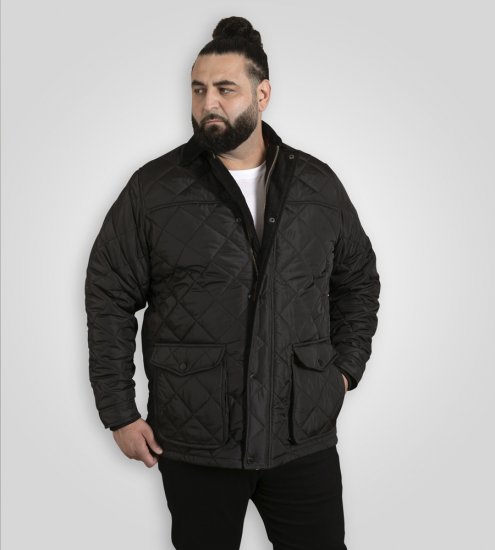 D555 Harborough Quilted Jacket with Corduroy Collar Black - Jakker - Jakker i store størrelser, 2XL- 12XL