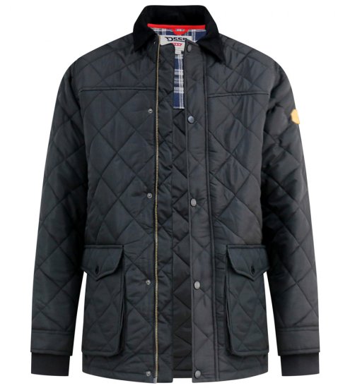D555 Harborough Quilted Jacket with Corduroy Collar Black - Jakker - Jakker i store størrelser, 2XL- 12XL