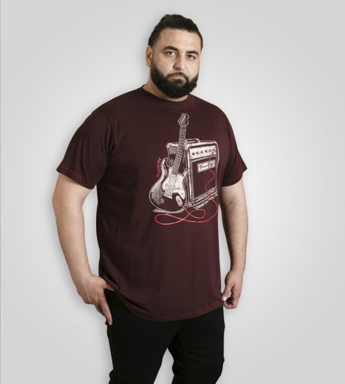 D555 Barnsley Guitar and Amp Crew Neck T-Shirt Burgundy - T-shirts - T-shirts i store størrelser - 2XL-14XL