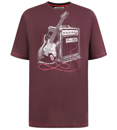 D555 Barnsley Guitar and Amp Crew Neck T-Shirt Burgundy - T-shirts - T-shirts i store størrelser - 2XL-14XL