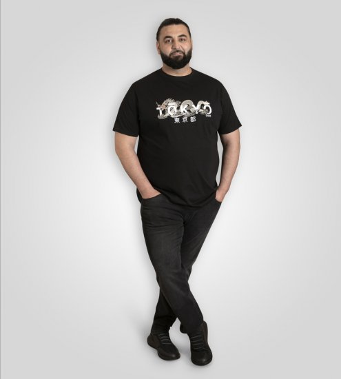 D555 Ginza Tokyo with Dragon Crew Neck T-shirt Black - T-shirts - T-shirts i store størrelser - 2XL-14XL